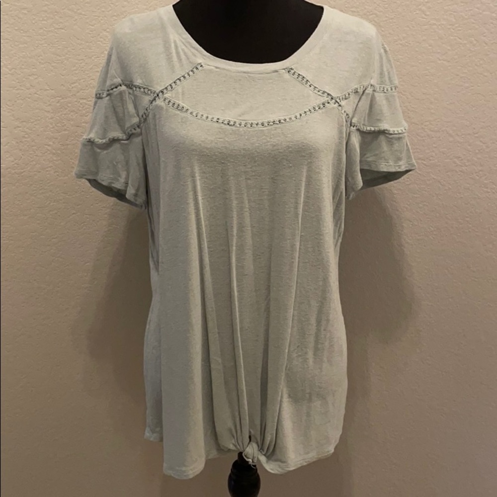 Maurices Sage Crochet Detail Front Knot Tee